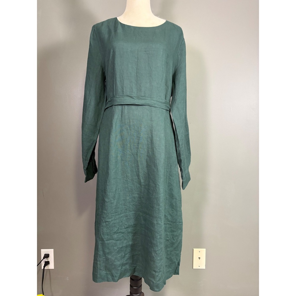 NWT Grae Cove Linen Midi Dress XL Green Pocket Boho Timeless Minimalist Elevated